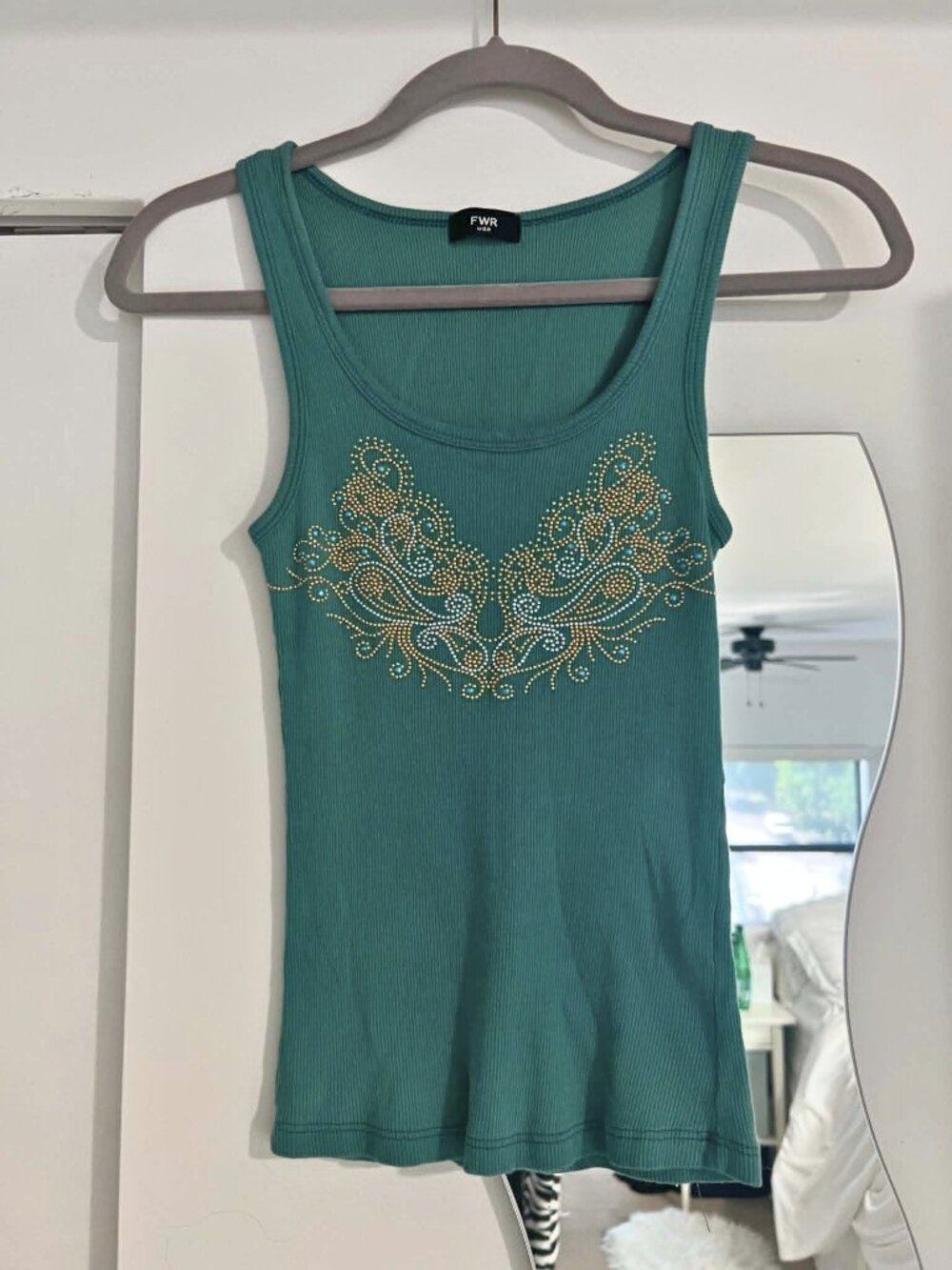 Vintage Y2K teal embellished tank, small
